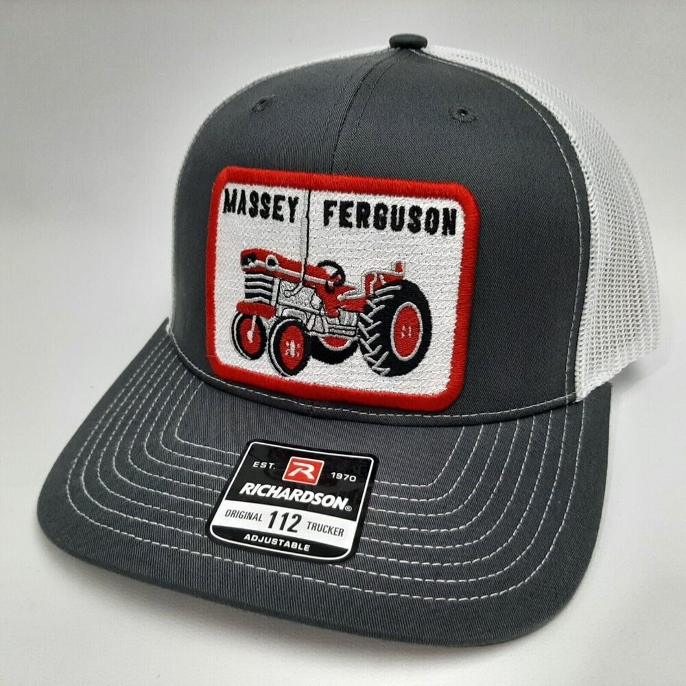 Richardson 112 Trucker Massey Ferguson Patch Cap Hat Mesh Gray MF Farm Tractor